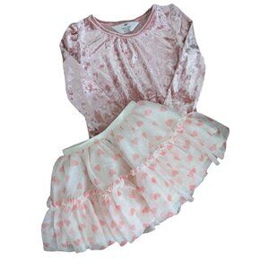 H&M Velvet Pastel Pink Long Sleeve & Old Navy Heart Tutu 2T for Toddler Girls